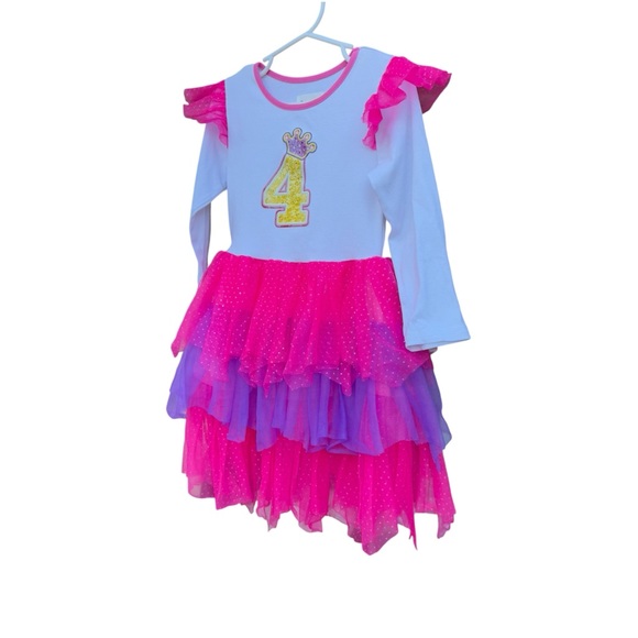 4th Birthday Party Princess Girl Dress with Long Sleeves - Picture 3 of 5